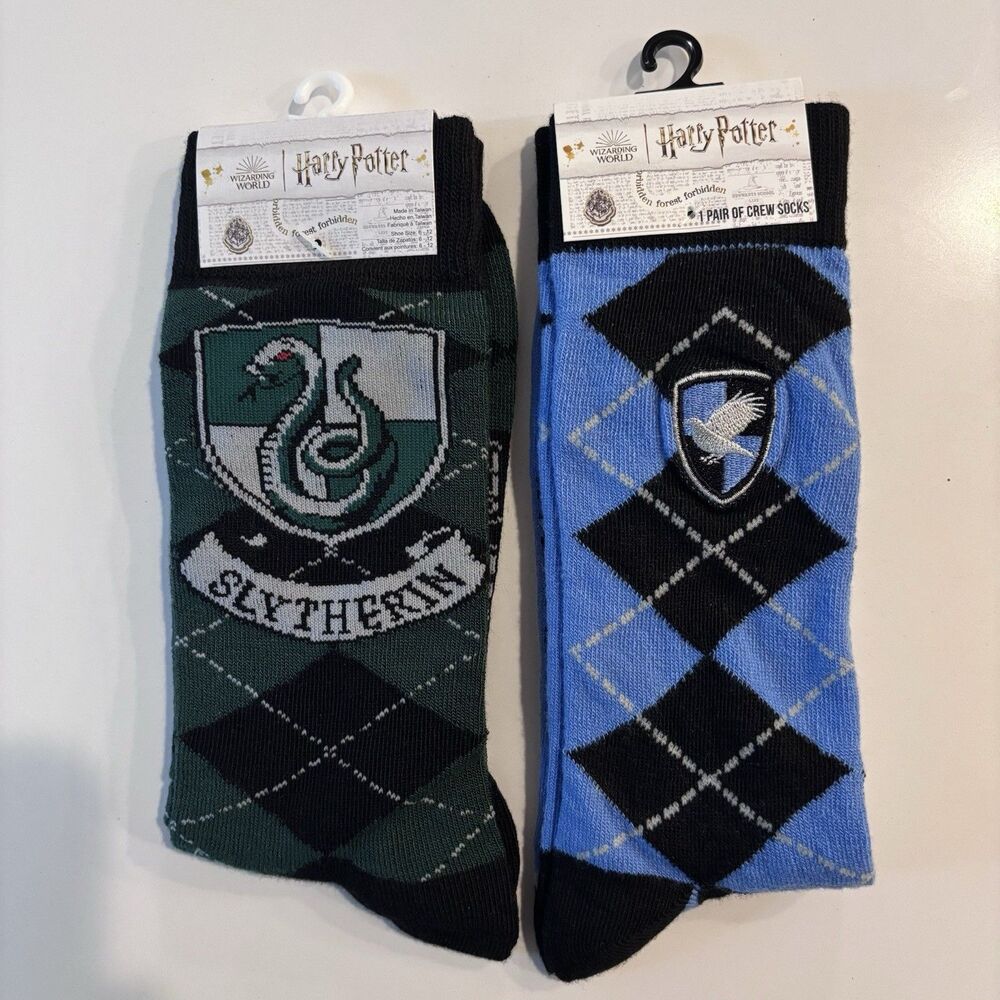 Harry Potter House Crest Argyle Pattern Crew Socks Set Of 2 Slytherin Ravenclaw